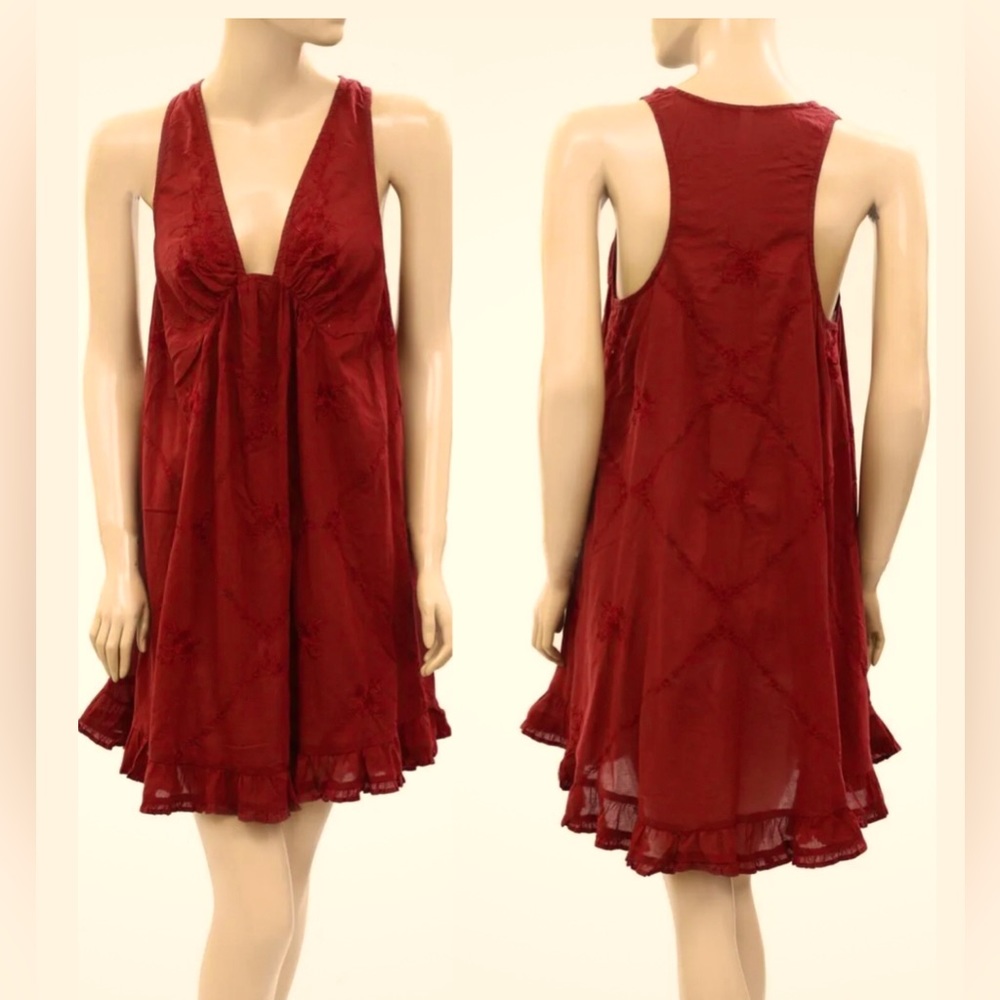 Intimately Free People Table Talk Slip Mini Dress Floral Embroidered
